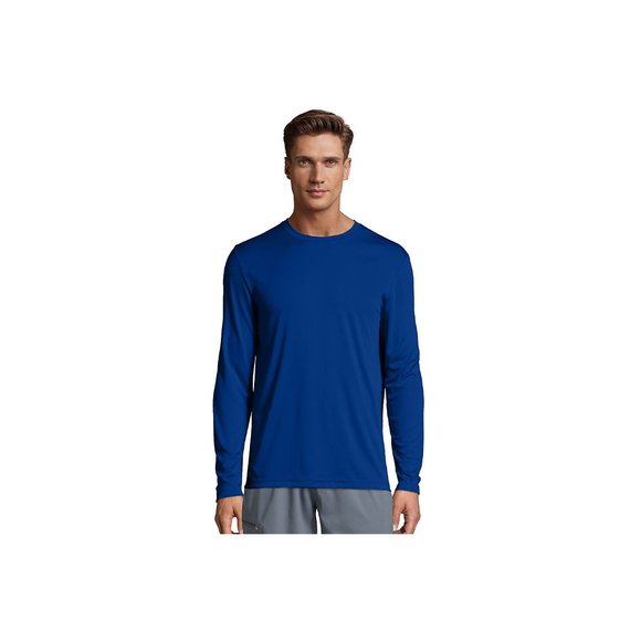 Hanes Cool DRI Performance Men's Long-Sleeve T-Shirt-482L-Deep Royal - Picture 1 of 2